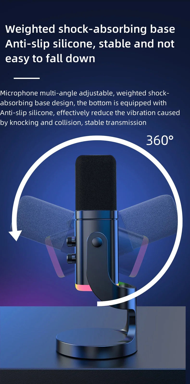 Microphone USB Gaming RGB – Dynamique Réduction de Bruit Streaming & Podcast