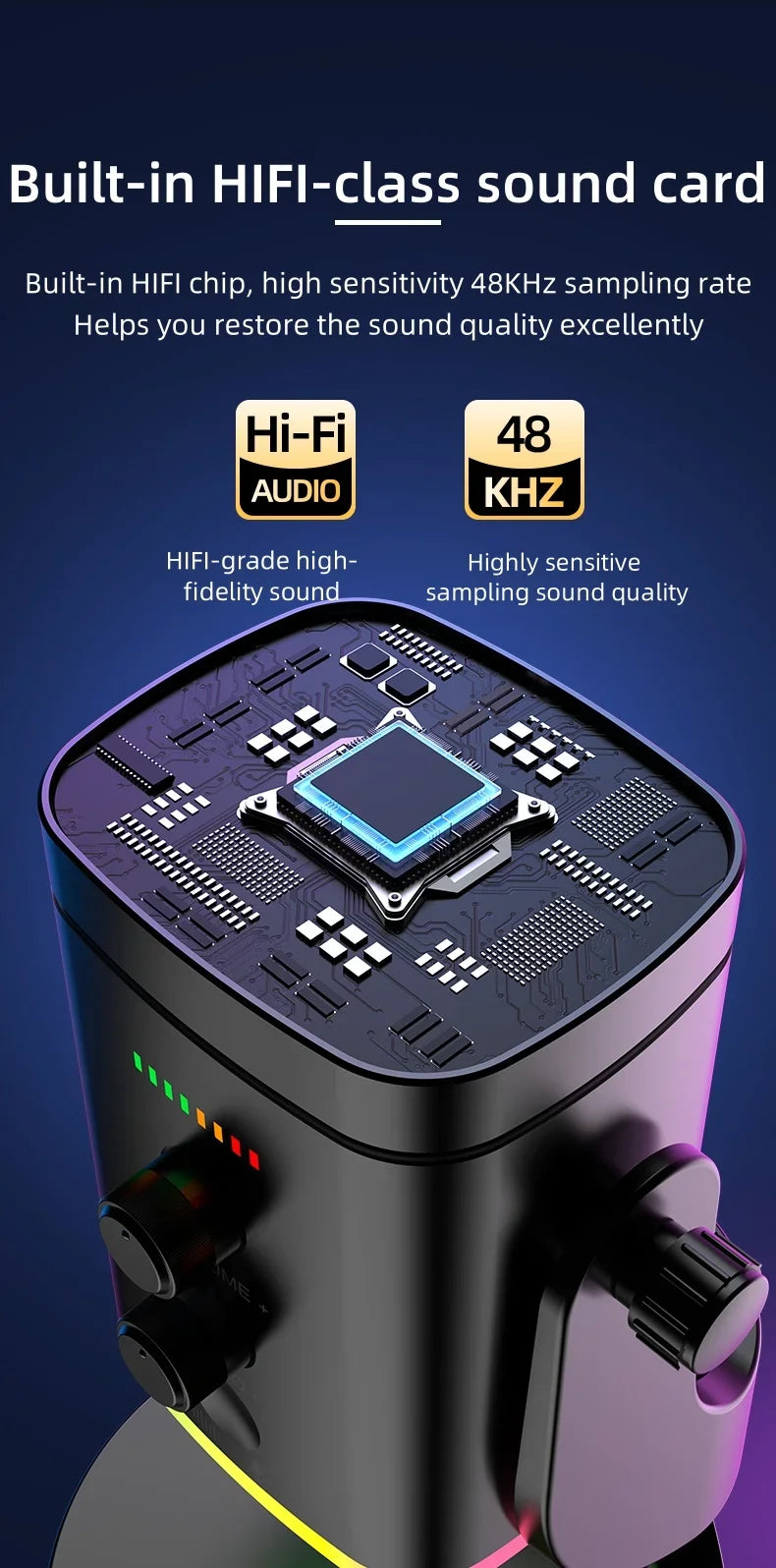 Microphone USB Gaming RGB – Dynamique Réduction de Bruit Streaming & Podcast