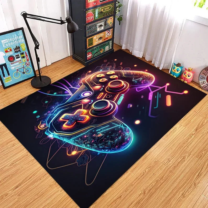Tapis Gaming Géométrique Néon – Déco Salle de Jeux Colorful Area Rug