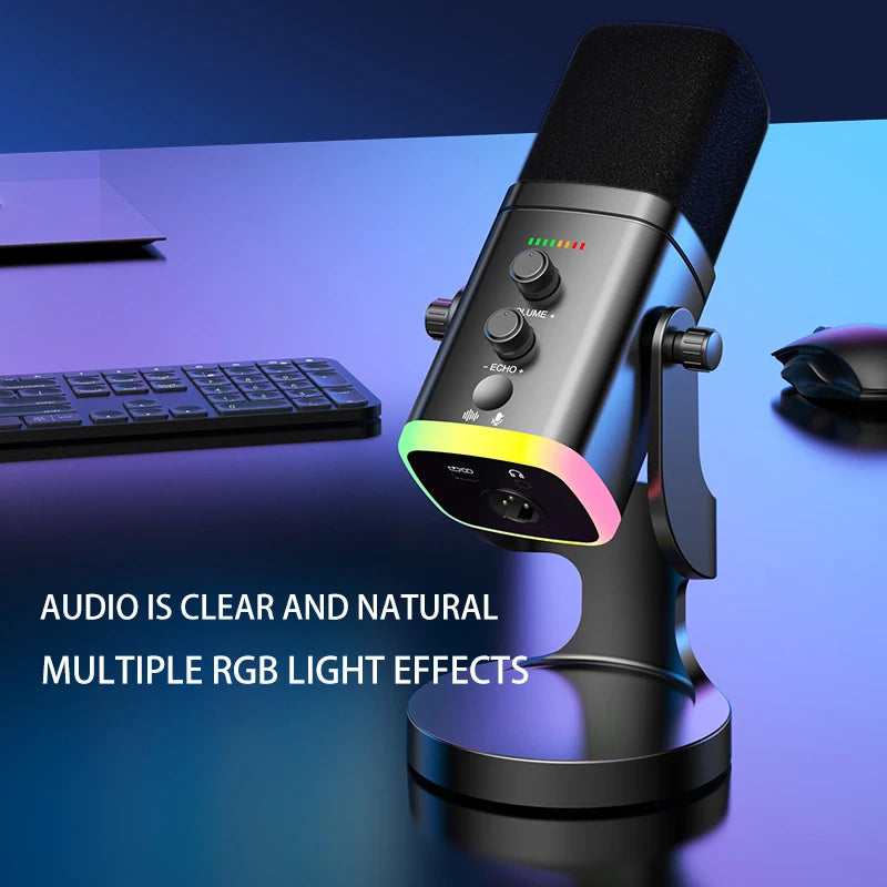 Microphone USB Gaming RGB – Dynamique Réduction de Bruit Streaming & Podcast