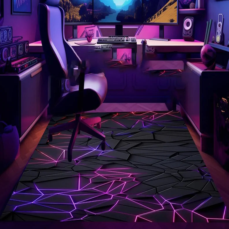 Tapis Gaming Géométrique Néon – Déco Salle de Jeux Colorful Area Rug