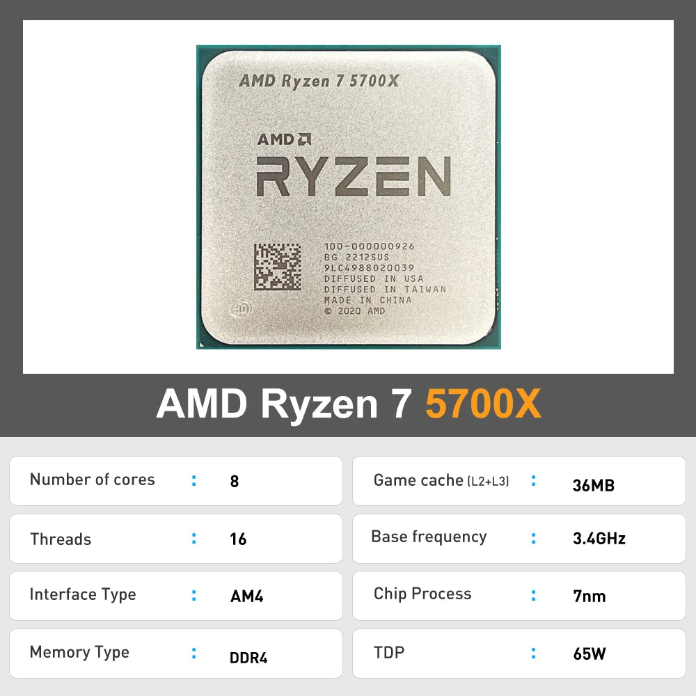AMD Ryzen 7 5700X – Processeur 8 Cœurs 4.6GHz | Socket AM4 Gaming