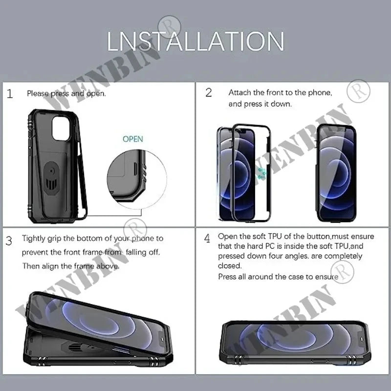 Coque iPhone Heavy Duty 360° avec Béquille – Compatible iPhone 17 à 7 & SE