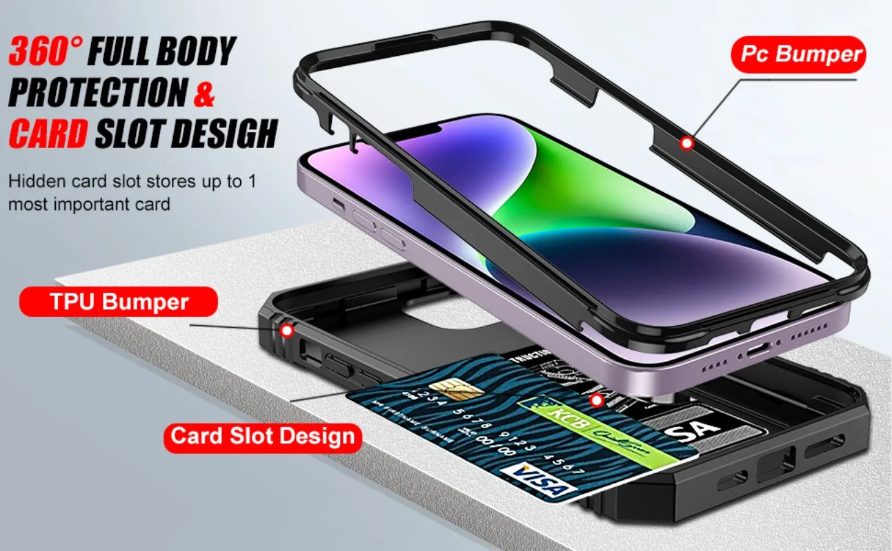 Coque iPhone Heavy Duty 360° avec Béquille – Compatible iPhone 17 à 7 & SE