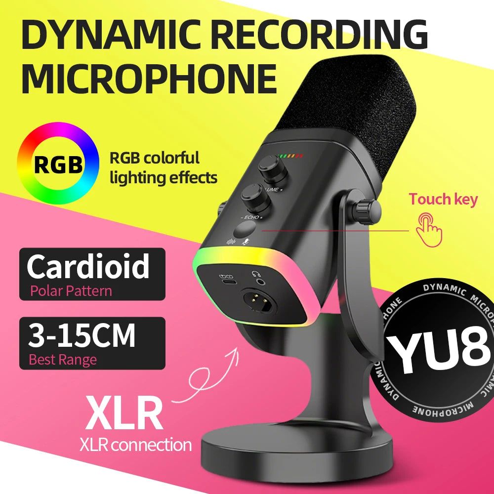 Microphone USB Gaming RGB – Dynamique Réduction de Bruit Streaming & Podcast